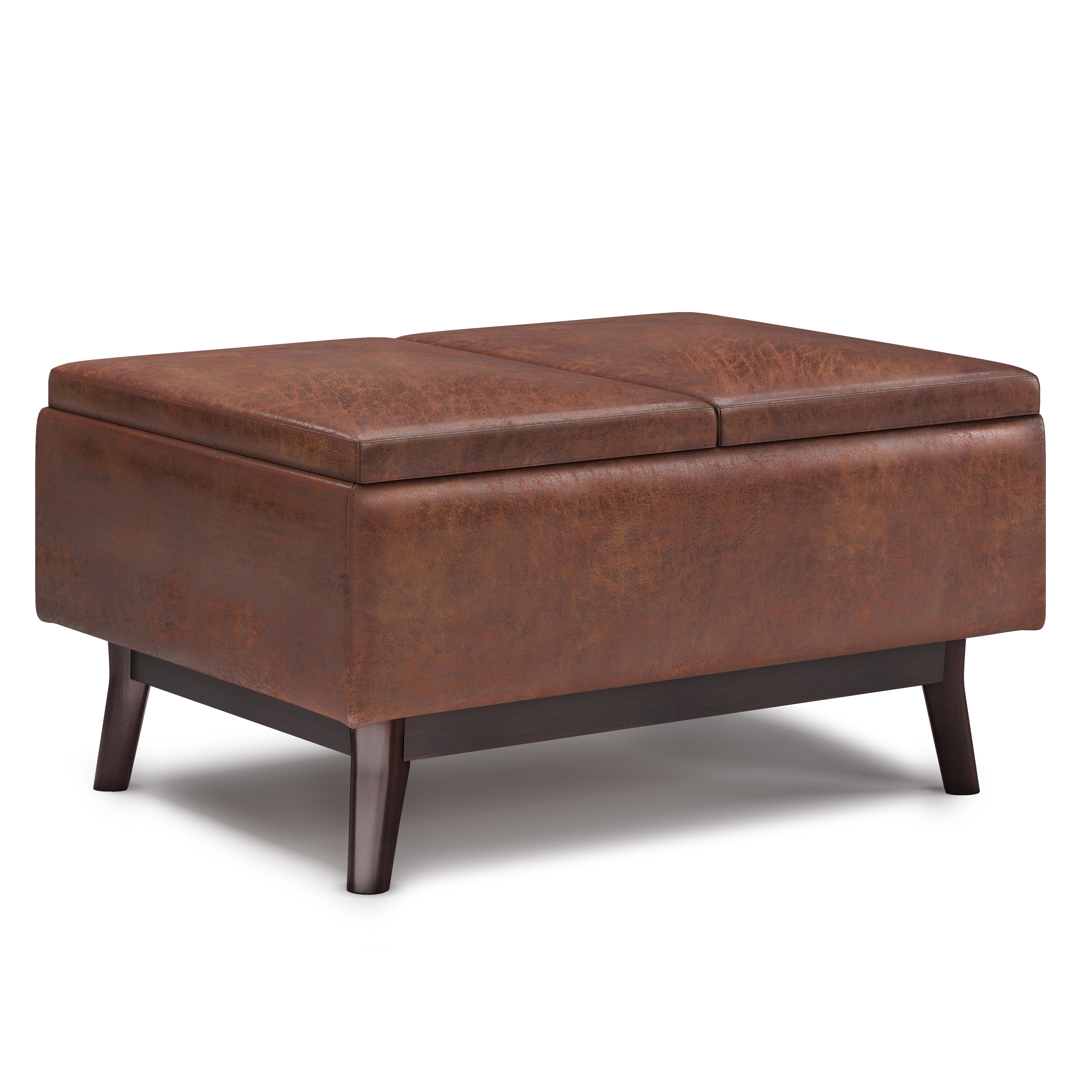 Owen - Tray Top Small Coffee Table Storage Ottoman - Distressed Saddle Brown--1